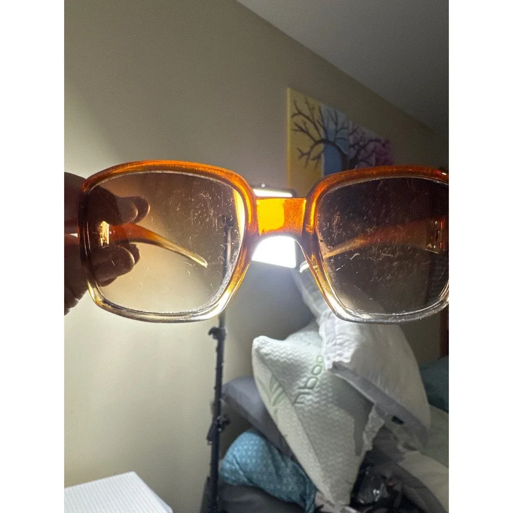 Suede Sunglasses Women OS id#2147-58B Amber 70s Retro Square Gradient Brown